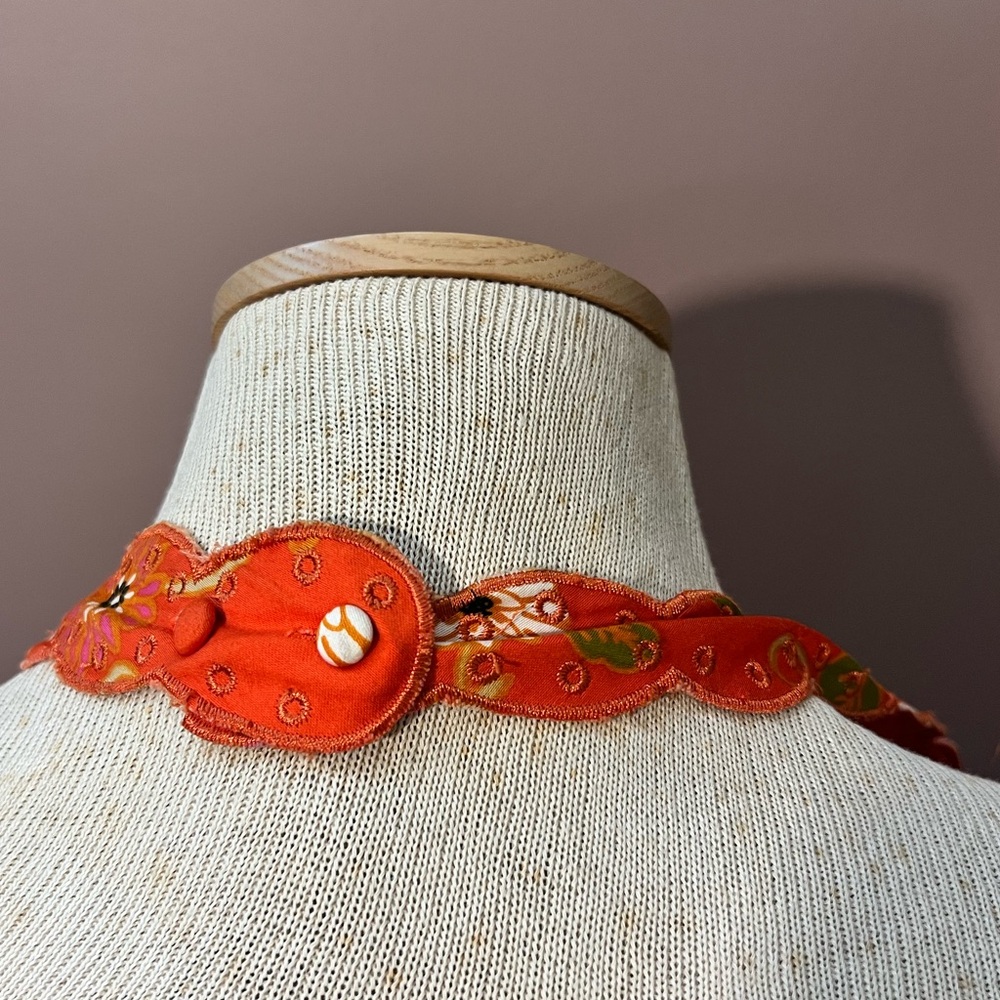 Y2K Spencer Jeremy Orange Floral Embroidered Halter Fit and Flare Dress Size 14 - Picture 7 of 10
